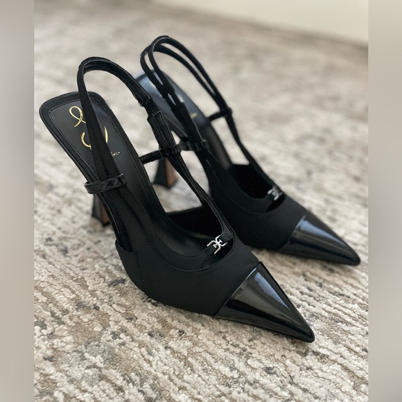 Sam Edelman Odette Cap Toe Slingback Pump Size 10.5 Black Pointed - Picture 9 of 11